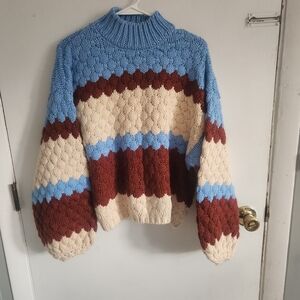 Forever 21 Blue, Cream, and Brown Striped Sweater